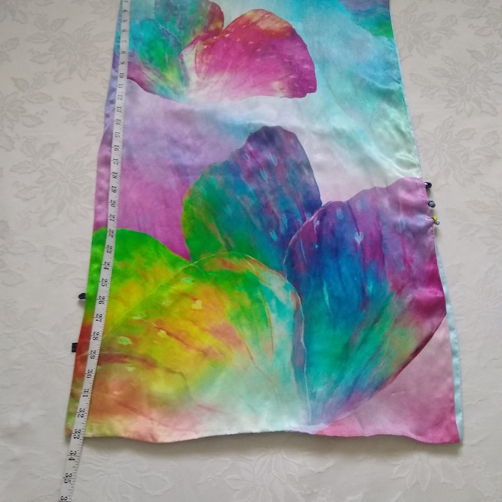 Silk wearable art hand painted Reversible two sides wrap cape Scarf Sarong - Picture 3 of 8